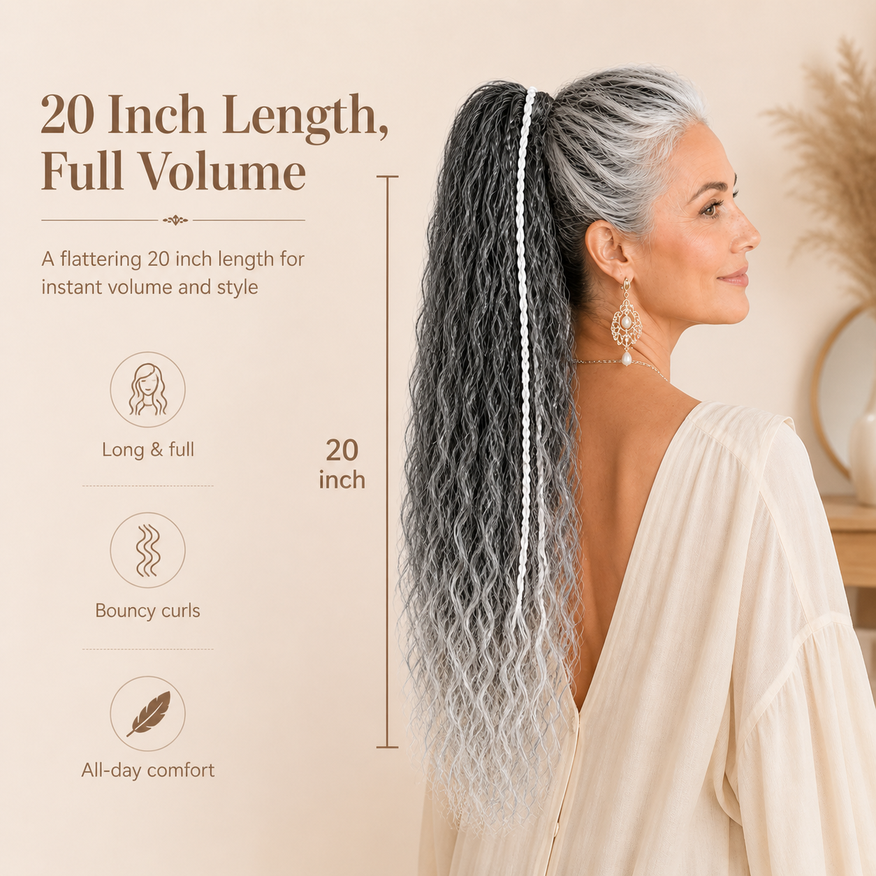 XC CLOUDS™ Mother’s Day Silver Wave Ponytail – Elegant Curly Hair Extension for Moms & Glam Looks