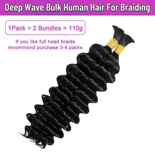 100 Percent Human Boho Braiding Hair Deep Wave Bulk Boho Hair for Braiding Curly Bundles Human Hair for Boho Braids Wet and Wavy Braiding Hair Extension No Weft