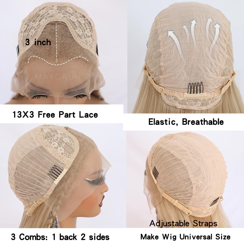 Long Straight Blonde Lace Front Wig Pre Plucked Hairline Glueless Hair Golden Synthetic Lace Front Wig for Women