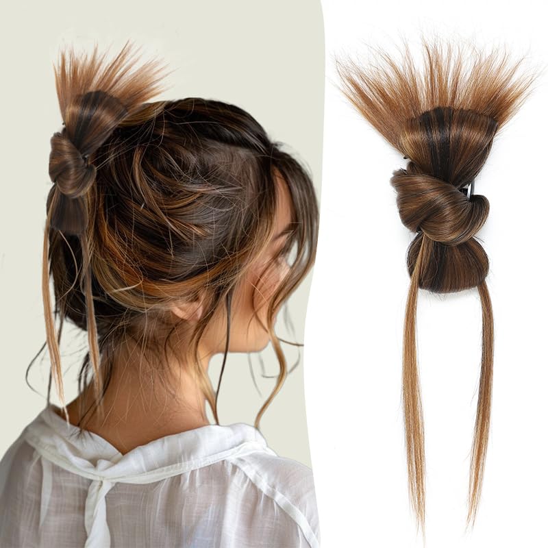 Bun Hair Piece for Women Clip-On Feathered Bun Wig,Hgyugrf Messy Bun Hair Piece with Claw Clip Short Ponytail Hair piece for Thin Hair