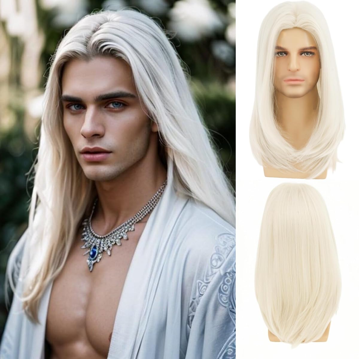 Daiaces Long Wig for Mens,Straight Hair Synthetic Heat Resistant Men Wigs for Daily Party Costume Halloween