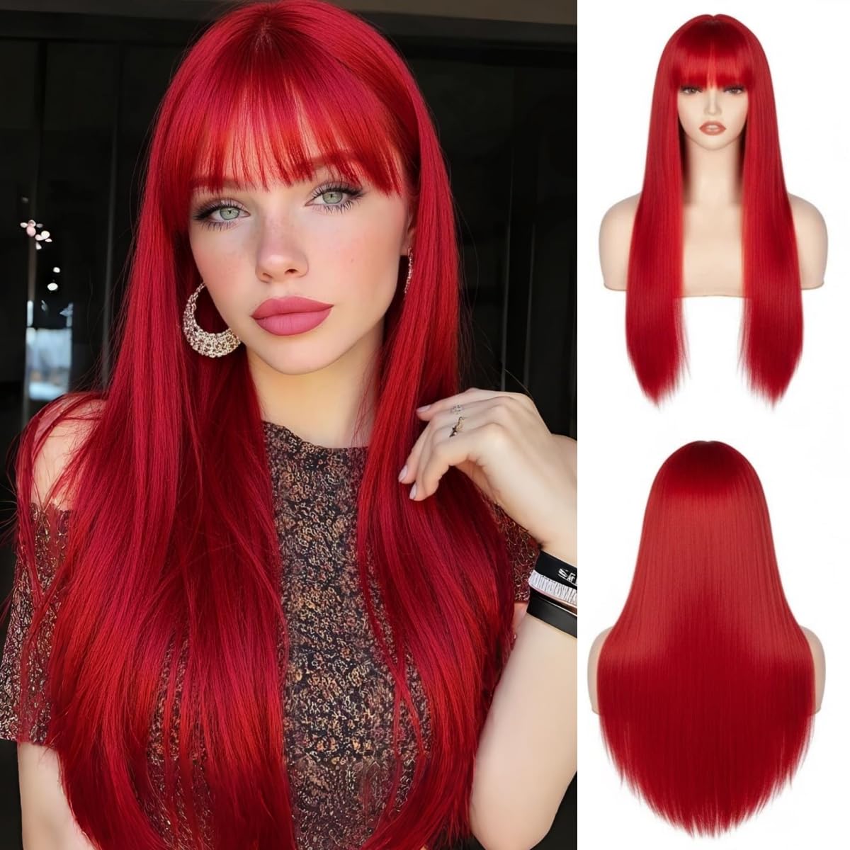 Long Straight Wig for Women,with Bangs Heat Resistant Synthetic Womens Hair Wigs for Cosplay Party Halloween