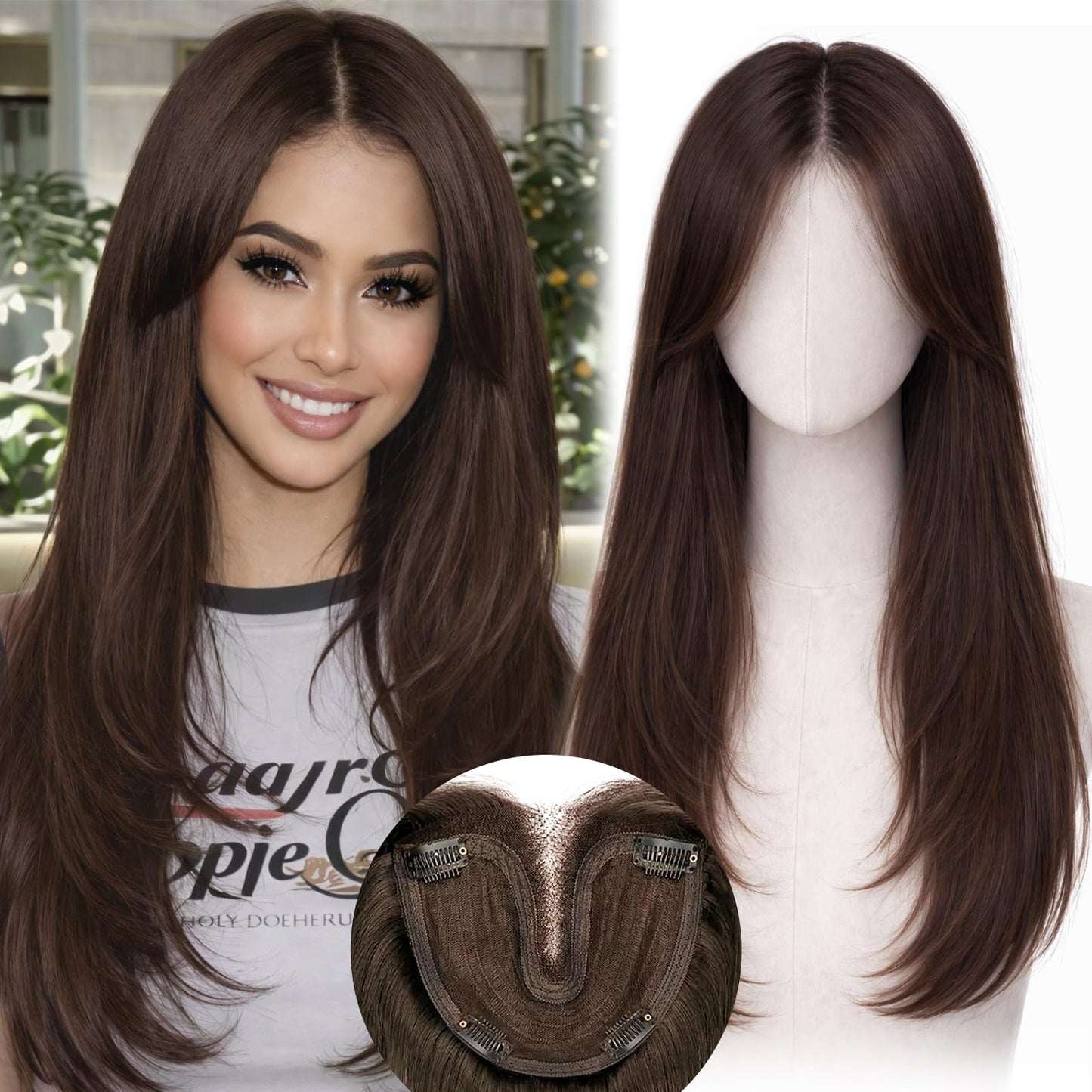 Octall Hair Toppers for Women with Thinning Hair, 20 Inch Synthetic 360° 3D Clip-In Topper, Straight Layered Wiglet Adds Natural Volume & Full Crown Coverage