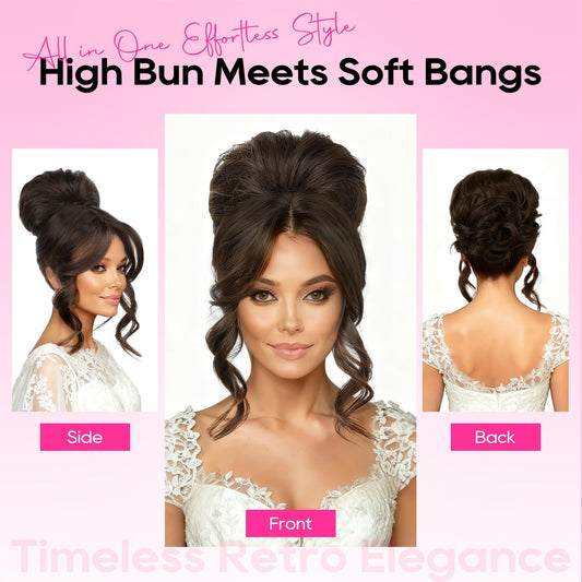 Messy bun Hair Pieces with Bangs - Hair Topper for Women