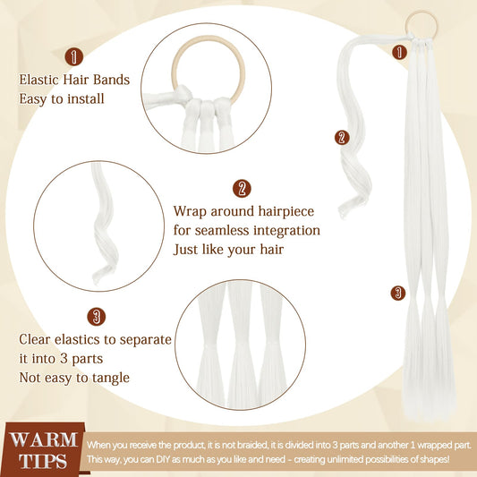 Long Braid Ponytail Extension with Hair Tie Straight Sleek Wrap Around Hair Extensions Synthetic Hair Piece Braid Pony Tail Fluffy Natural Soft Hairpieces for Women Daily Wear