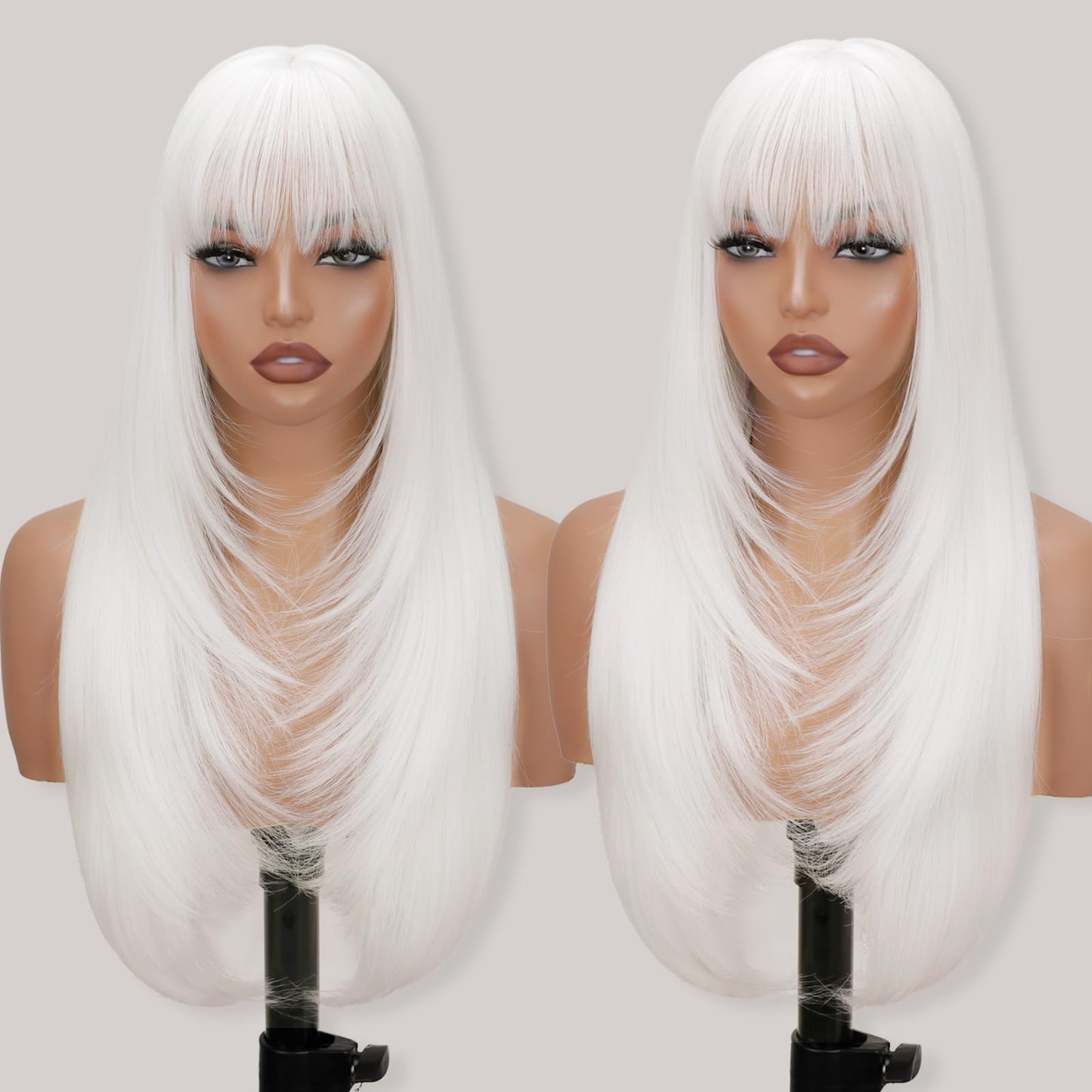 Long Straight Layered Wig with Bangs for Women
