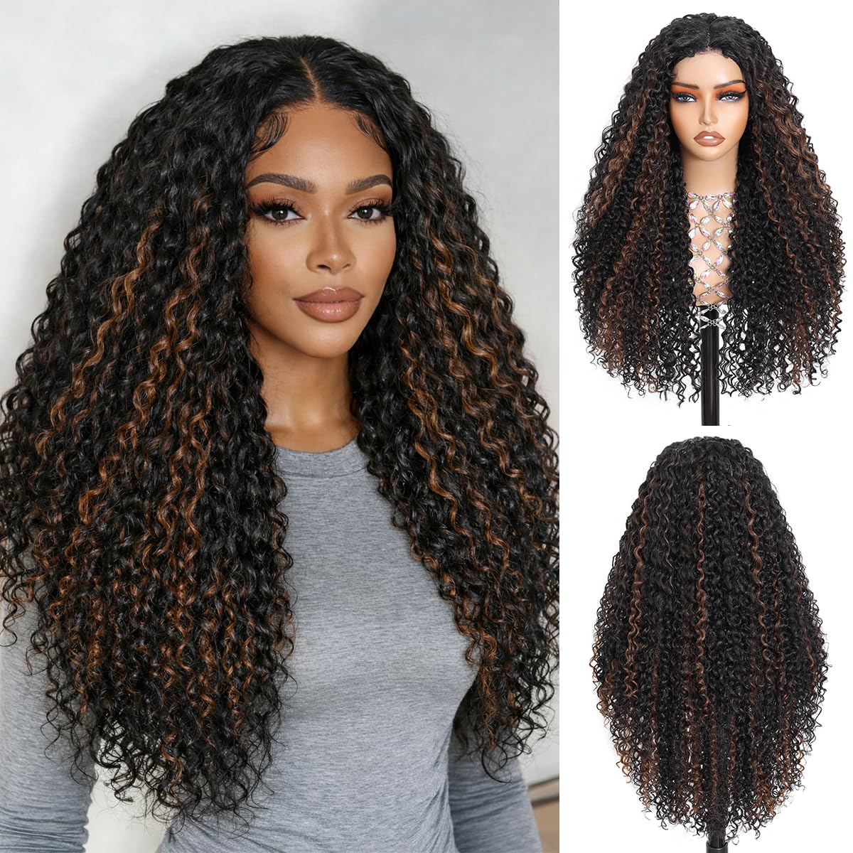 Glueless Curly Wig Synthetic Lace Front Wig 4x1 Middle Part Lace Wig Upgraded with Human Hair Like Fiber Wigs for Women
