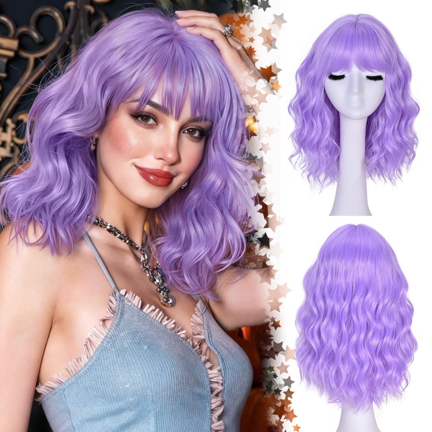 Short Wavy Wig with Bangs for Women