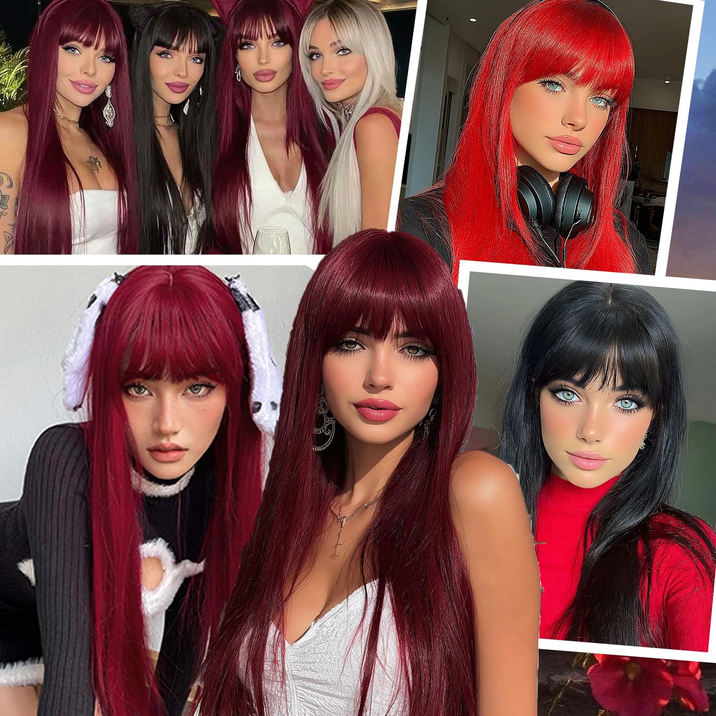 Colorful Long Straight Wig with Bangs