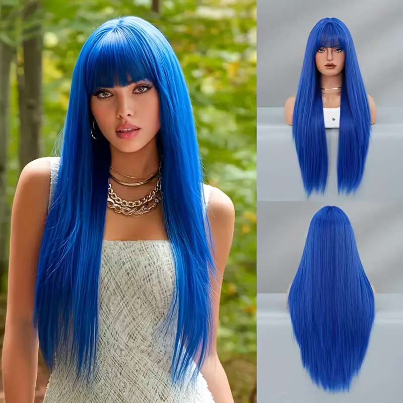 Black Straight Hair 26inch, Women's Wig, Synthetic Fiber, Suitable for Daily Use, Cosplay, Anime Music, Party Carnival,