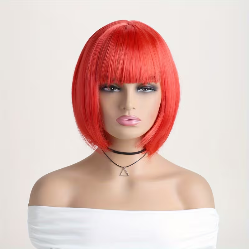 Short Bob Red  Wig with Bangs  Red Short Wigs for Women Straight Bob White Cospaly Hair Wig for Daily Party Mother's Day
