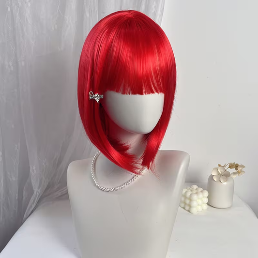Short Bob Red  Wig with Bangs  Red Short Wigs for Women Straight Bob White Cospaly Hair Wig for Daily Party Mother's Day