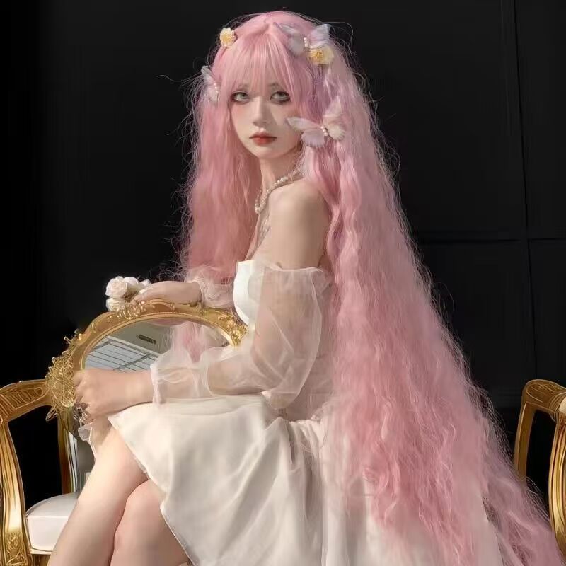 Pink Wig for Women, Long Pink Wavy Wig with Bangs 26 Inch Wigs Natural Looking Heat Resistant Synthetic Wig for Daily Party Use