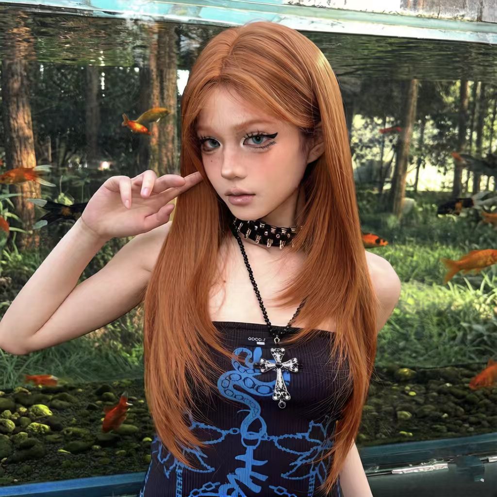 26" Glueless Black Wig with Curtain Bangs - Long Straight Synthetic Hair, Upgraded Premium Fibers for Natural Look & Fullness, Easy No-Glue Application, Everyday & Special Events - Women's Hair Wig, Event Hairpiece, Sleek Straight Hairpiece