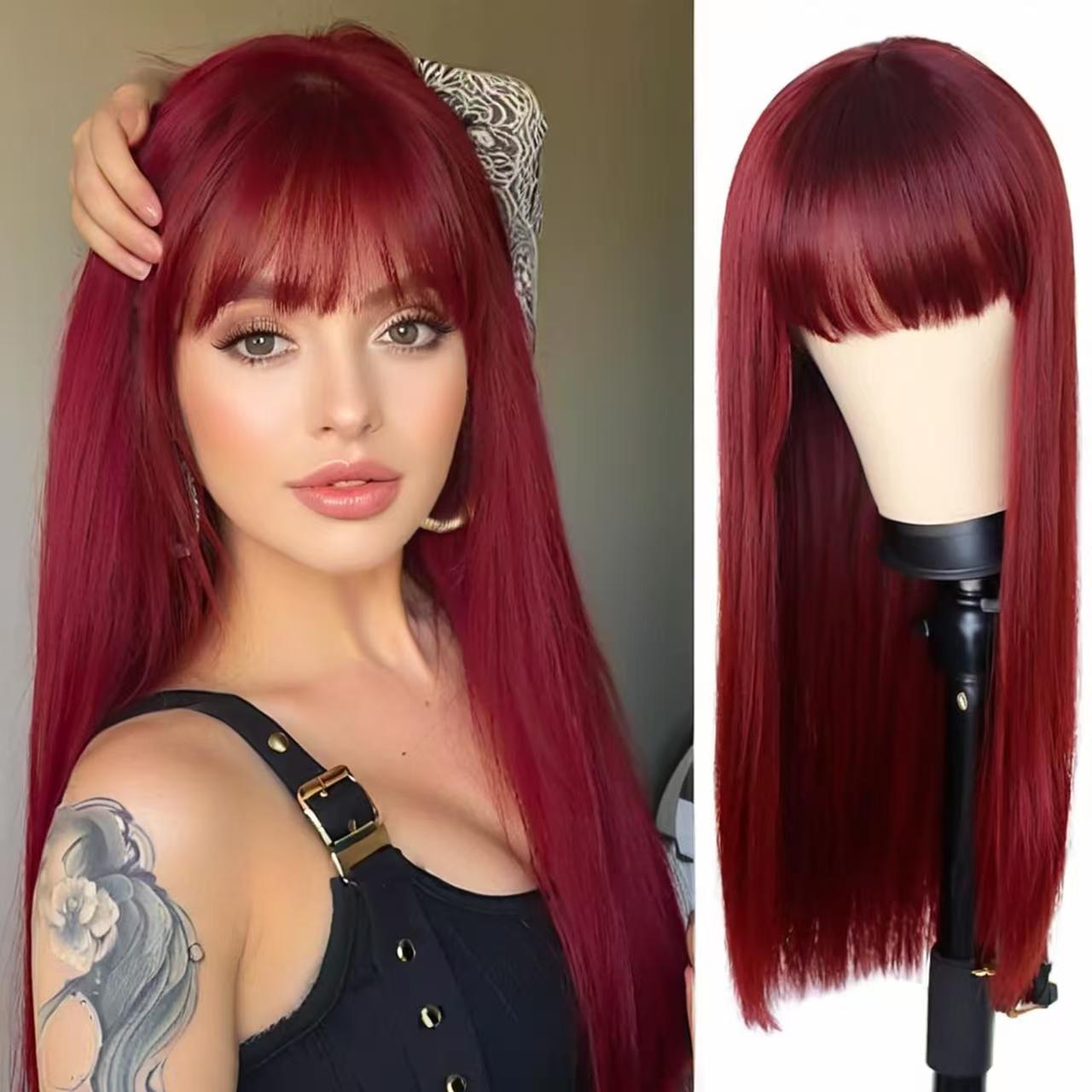 Black Straight Hair 26inch, Women's Wig, Synthetic Fiber, Suitable for Daily Use, Cosplay, Anime Music, Party Carnival,