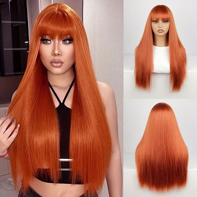 Black Straight Hair 26inch, Women's Wig, Synthetic Fiber, Suitable for Daily Use, Cosplay, Anime Music, Party Carnival,