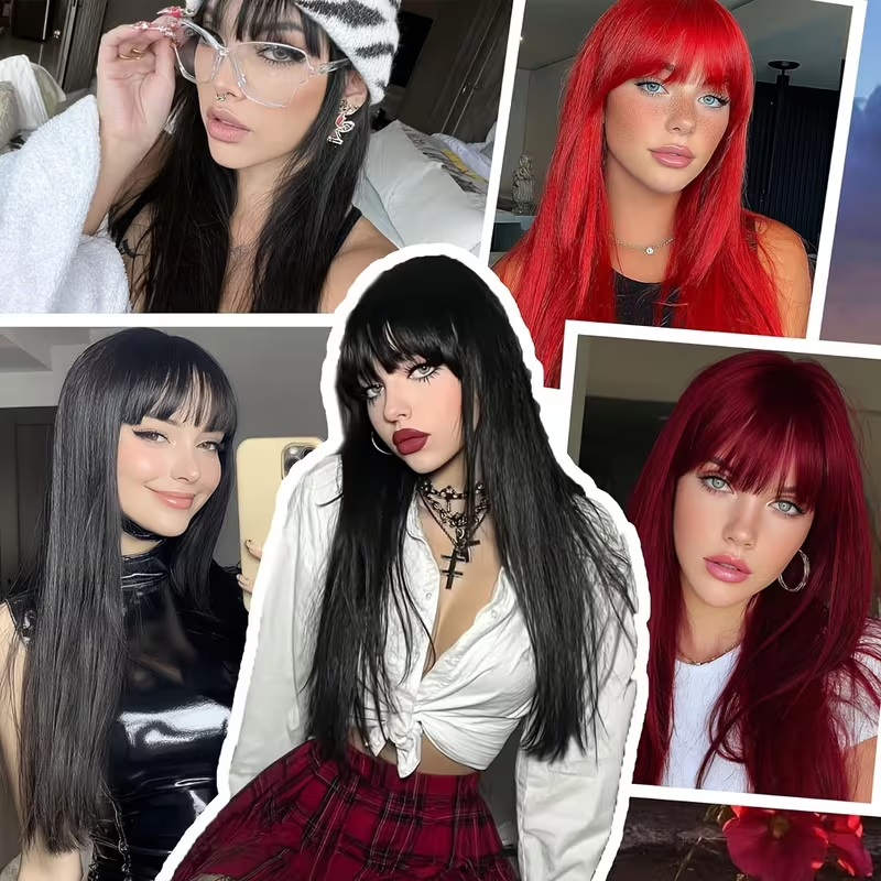 Black Straight Hair 26inch, Women's Wig, Synthetic Fiber, Suitable for Daily Use, Cosplay, Anime Music, Party Carnival,