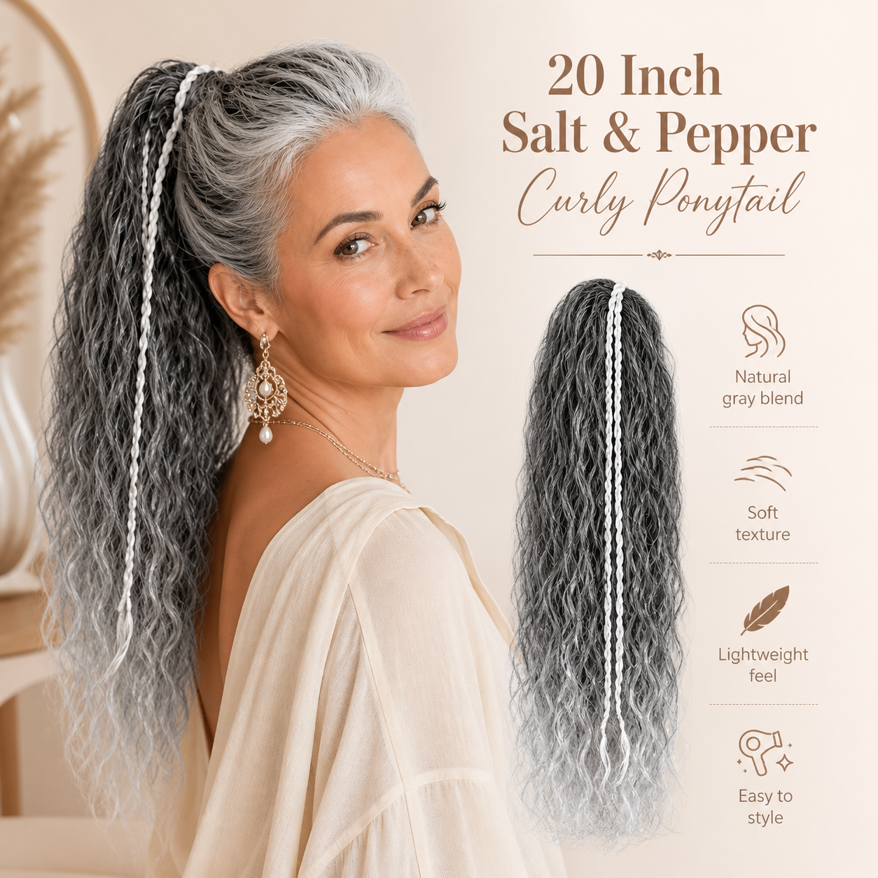 XC CLOUDS™ Mother’s Day Silver Wave Ponytail – Elegant Curly Hair Extension for Moms & Glam Looks