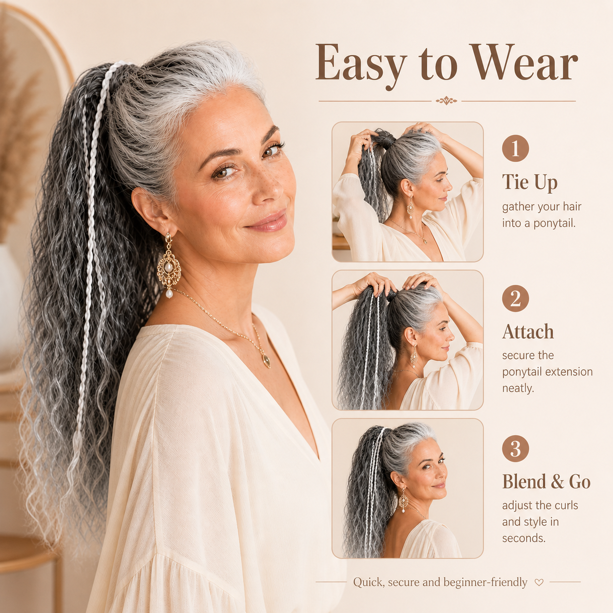 XC CLOUDS™ Mother’s Day Silver Wave Ponytail – Elegant Curly Hair Extension for Moms & Glam Looks
