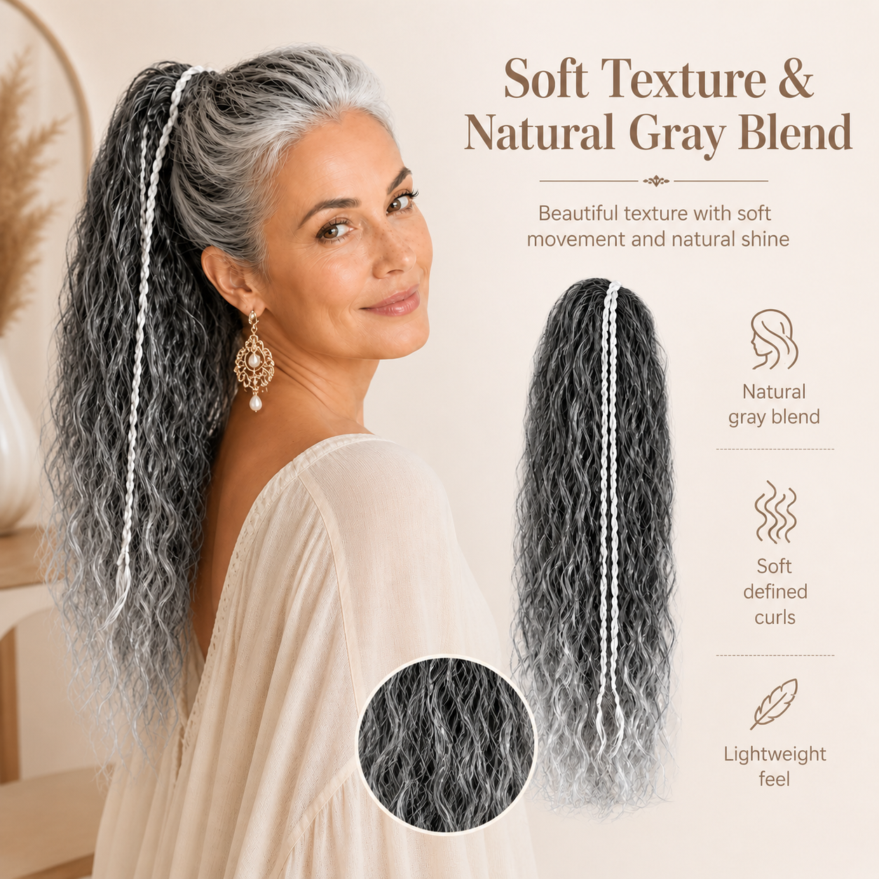 XC CLOUDS™ Mother’s Day Silver Wave Ponytail – Elegant Curly Hair Extension for Moms & Glam Looks