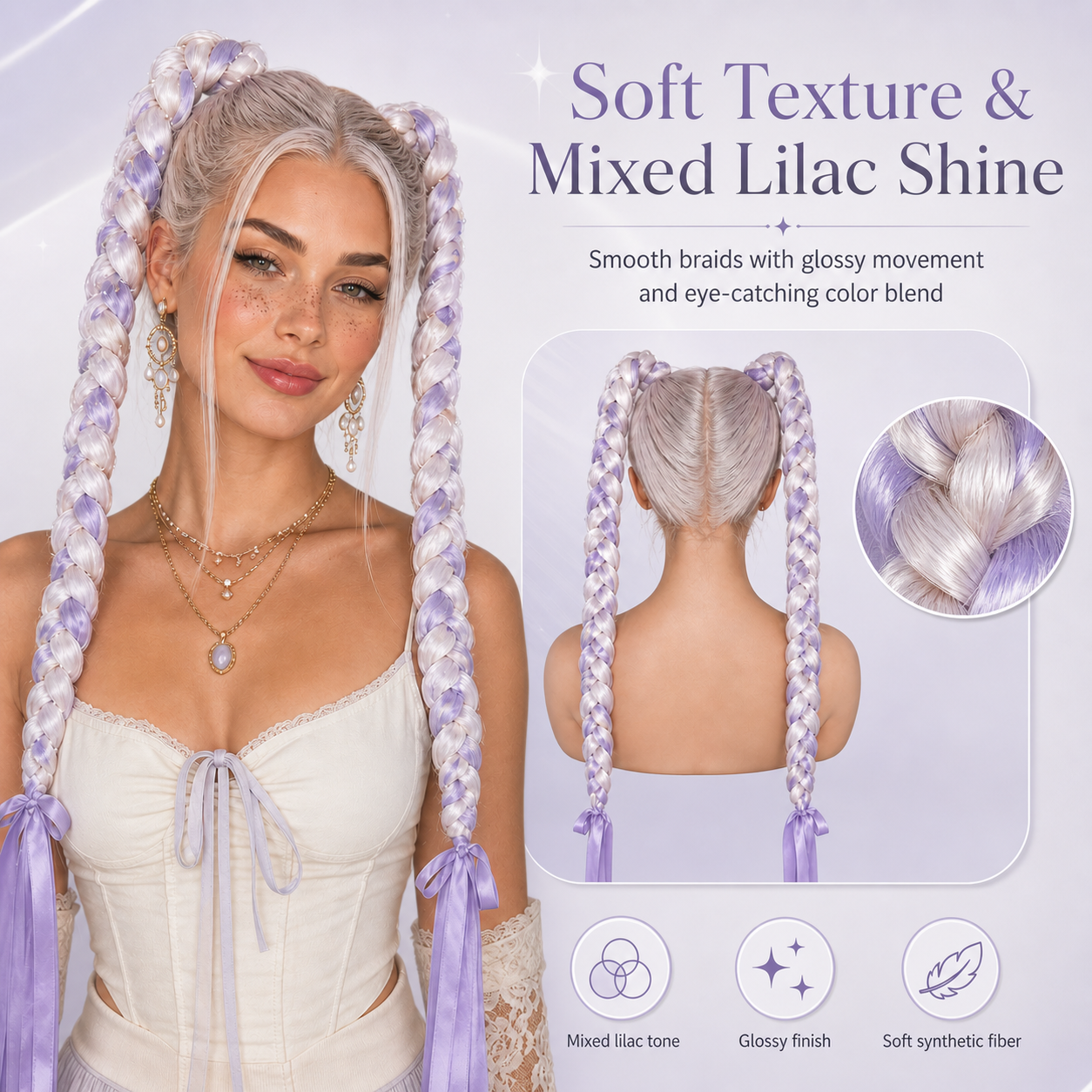 XC CLOUDS™ Fairycore Lavender Bubble Braids – Festival Ready Y2K Statement Hair