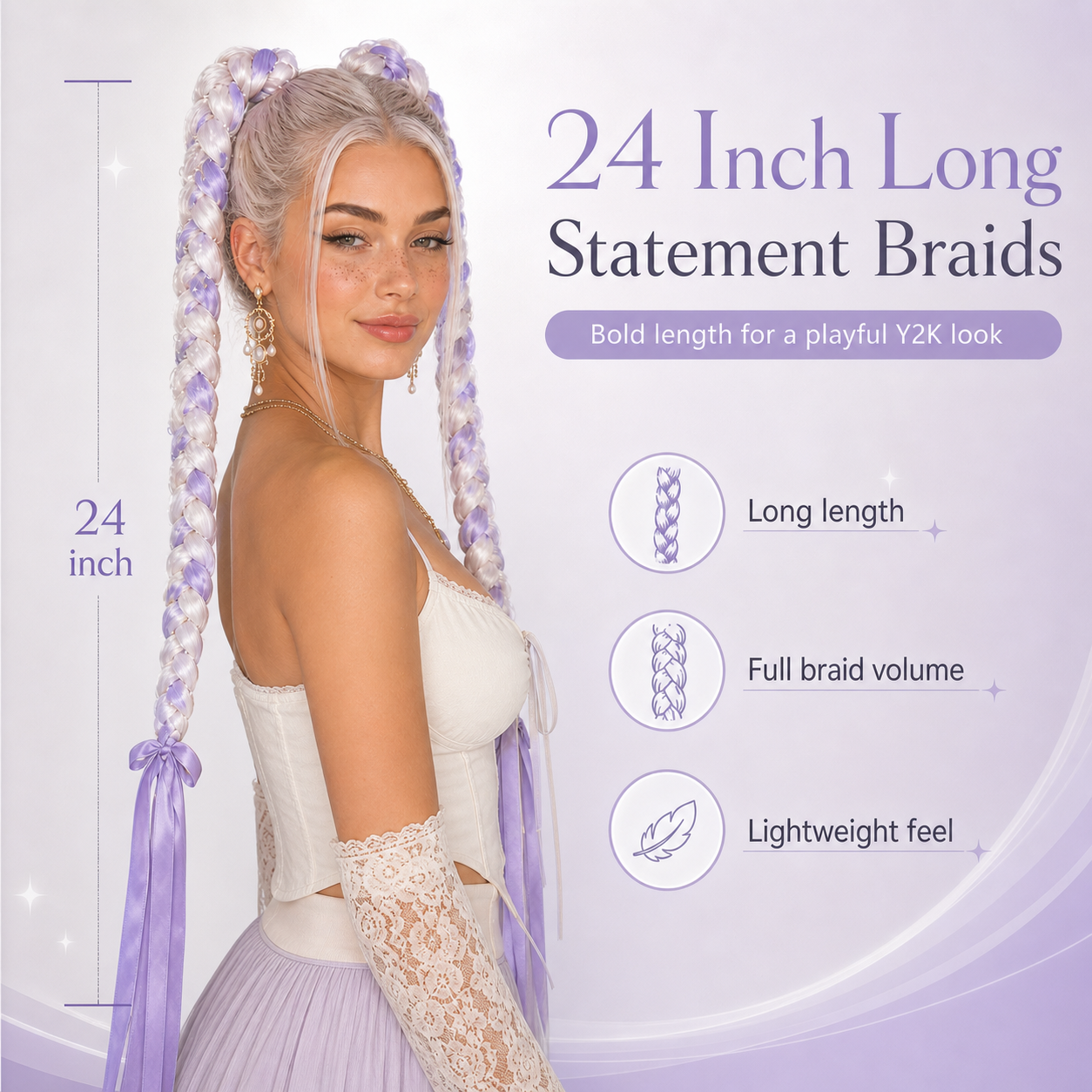 XC CLOUDS™ Fairycore Lavender Bubble Braids – Festival Ready Y2K Statement Hair