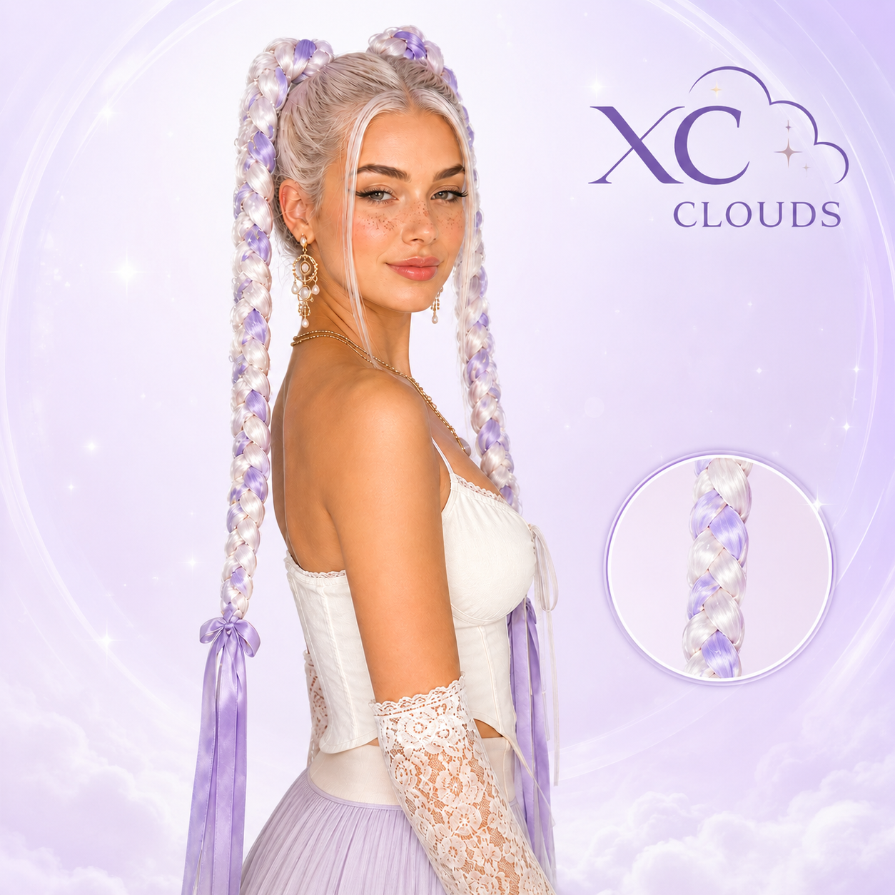 XC CLOUDS™ Fairycore Lavender Bubble Braids – Festival Ready Y2K Statement Hair