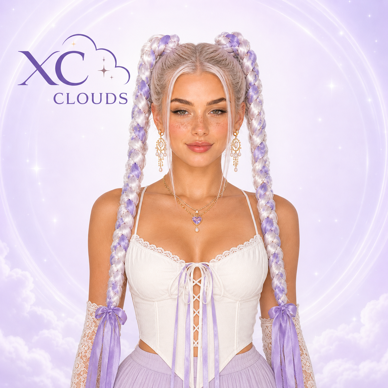 XC CLOUDS™ Fairycore Lavender Bubble Braids – Festival Ready Y2K Statement Hair