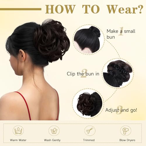 Bun Hair Piece, Tousled Updo Hair Buns Extension Elastic Hair Band Hair Pieces, Curly Hair Bun Scrunchie For Women