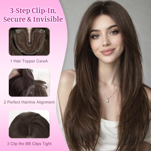 Octall Hair Toppers for Women with Thinning Hair, 20 Inch Synthetic 360° 3D Clip-In Topper, Straight Layered Wiglet Adds Natural Volume & Full Crown Coverage