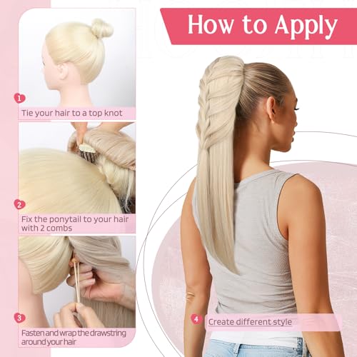Ponytail Extension, 20 Inch Long Braid Drawstring Clip in on Ponytail Hair Extensions Synthetic Hairpiece for Women