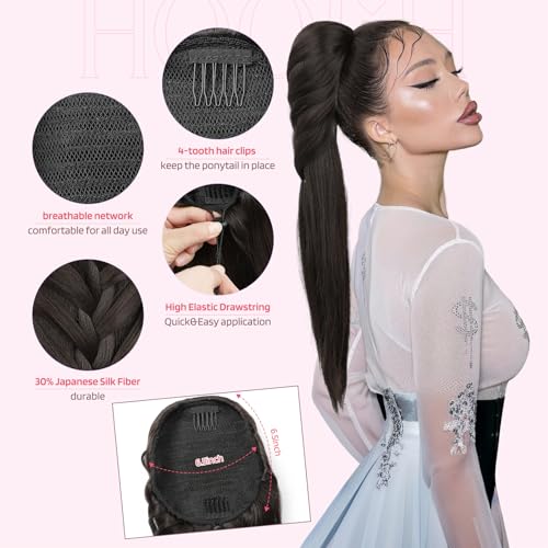 Ponytail Extension, 20 Inch Long Braid Drawstring Clip in on Ponytail Hair Extensions Synthetic Hairpiece for Women