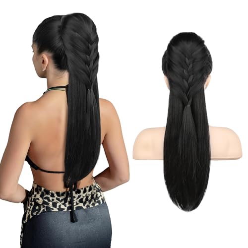 Ponytail Extension, 20 Inch Long Braid Drawstring Clip in on Ponytail Hair Extensions Synthetic Hairpiece for Women