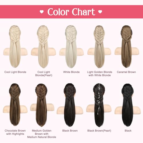Ponytail Extension, 20 Inch Long Braid Drawstring Clip in on Ponytail Hair Extensions Synthetic Hairpiece for Women