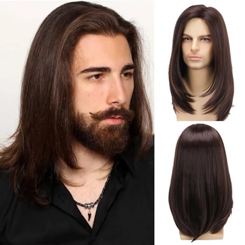 Daiaces Long Wig for Mens,Straight Hair Synthetic Heat Resistant Men Wigs for Daily Party Costume Halloween