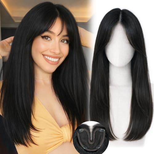 Octall Hair Toppers for Women with Thinning Hair, 20 Inch Synthetic 360° 3D Clip-In Topper, Straight Layered Wiglet Adds Natural Volume & Full Crown Coverage