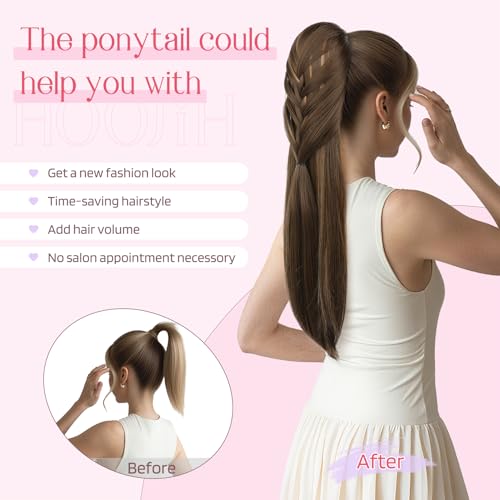 Ponytail Extension, 20 Inch Long Braid Drawstring Clip in on Ponytail Hair Extensions Synthetic Hairpiece for Women