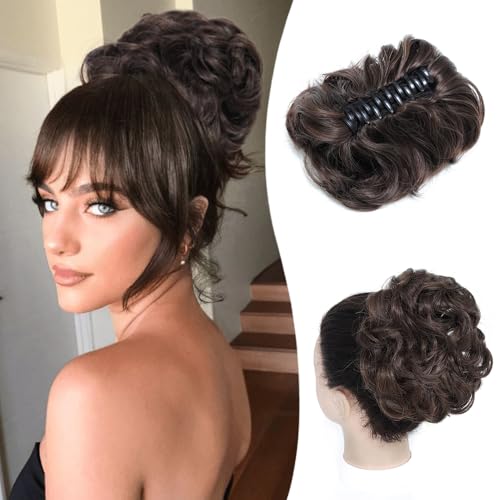 Bun Hair Piece, Tousled Updo Hair Buns Extension Elastic Hair Band Hair Pieces, Curly Hair Bun Scrunchie For Women