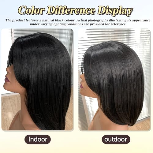 XC CLOUDS Synthetic Hair Topper with Bangs 14 Inch Hair Toppers for Women 5.5" x 5" hand Tied Forehead Hairline 360° 3D Cover Wispy Synthetic hair toppers for thinning hair in Blunt Wispy Bangs