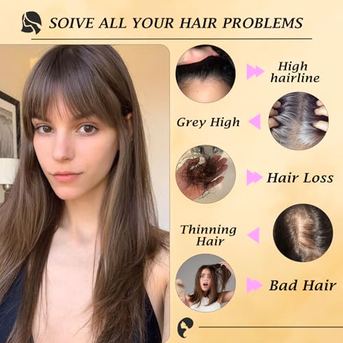 Hair Toppers For Women Real Human Hair Short Length Topper For Slightly Lossing And Covering Gray Hair 7 * 11 French Style Bang For Adding Volume