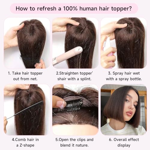 Hair Toppers For Women Real Human Hair Short Length Topper For Slightly Lossing And Covering Gray Hair 7 * 11 French Style Bang For Adding Volume
