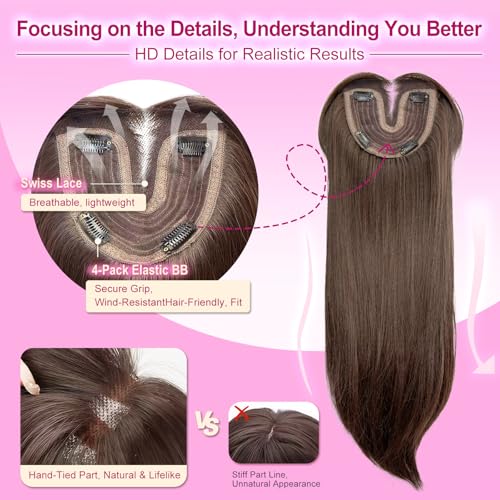 Octall Hair Toppers for Women with Thinning Hair, 20 Inch Synthetic 360° 3D Clip-In Topper, Straight Layered Wiglet Adds Natural Volume & Full Crown Coverage