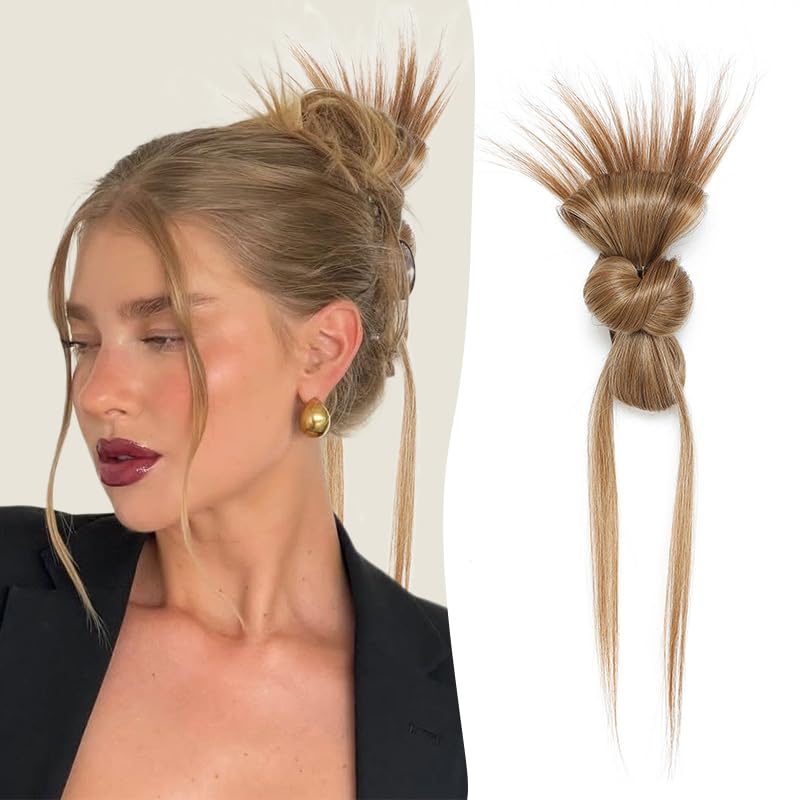 Bun Hair Piece for Women Clip-On Feathered Bun Wig,Hgyugrf Messy Bun Hair Piece with Claw Clip Short Ponytail Hair piece for Thin Hair