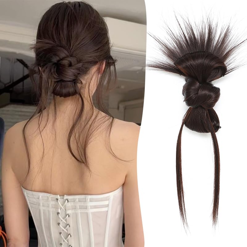 Bun Hair Piece for Women Clip-On Feathered Bun Wig,Hgyugrf Messy Bun Hair Piece with Claw Clip Short Ponytail Hair piece for Thin Hair