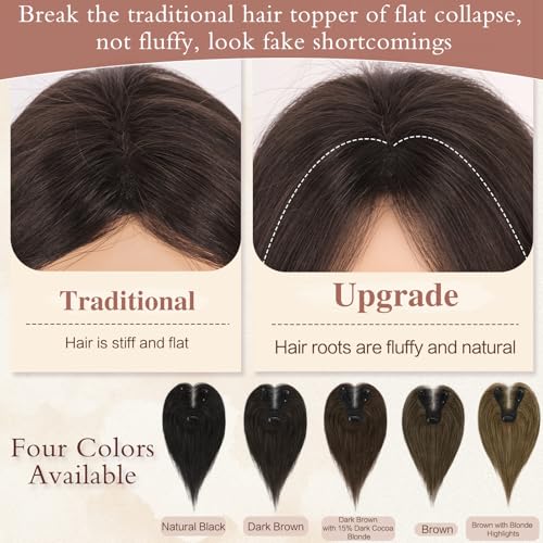 Hair Toppers for Women Real Human Hair Lightweight Clip in Hair Piece for Thinning Hair Fluffy Straight Hair Topper,