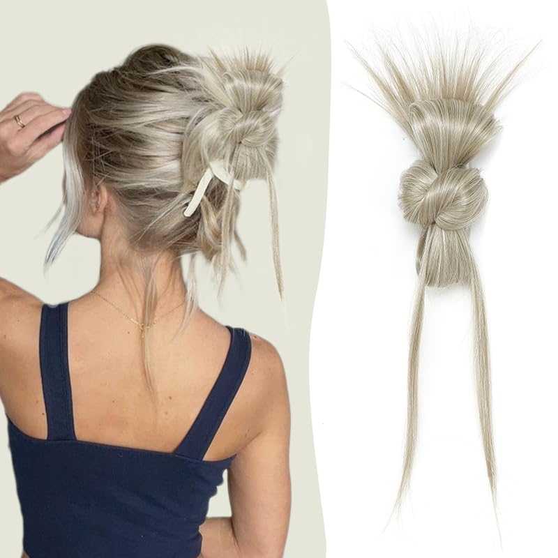 Bun Hair Piece for Women Clip-On Feathered Bun Wig,Hgyugrf Messy Bun Hair Piece with Claw Clip Short Ponytail Hair piece for Thin Hair