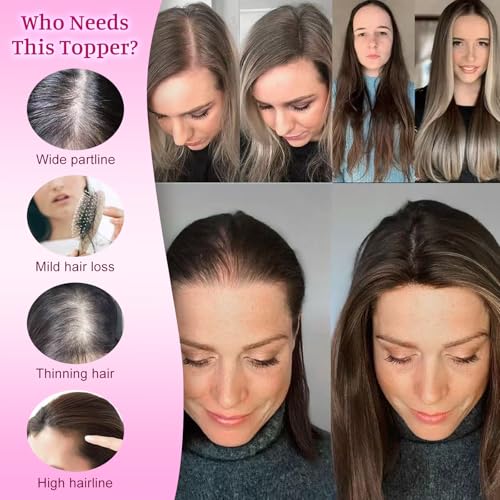 Octall Hair Toppers for Women with Thinning Hair, 20 Inch Synthetic 360° 3D Clip-In Topper, Straight Layered Wiglet Adds Natural Volume & Full Crown Coverage