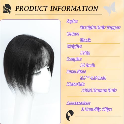 Hair Toppers For Women Real Human Hair Short Length Topper For Slightly Lossing And Covering Gray Hair 7 * 11 French Style Bang For Adding Volume