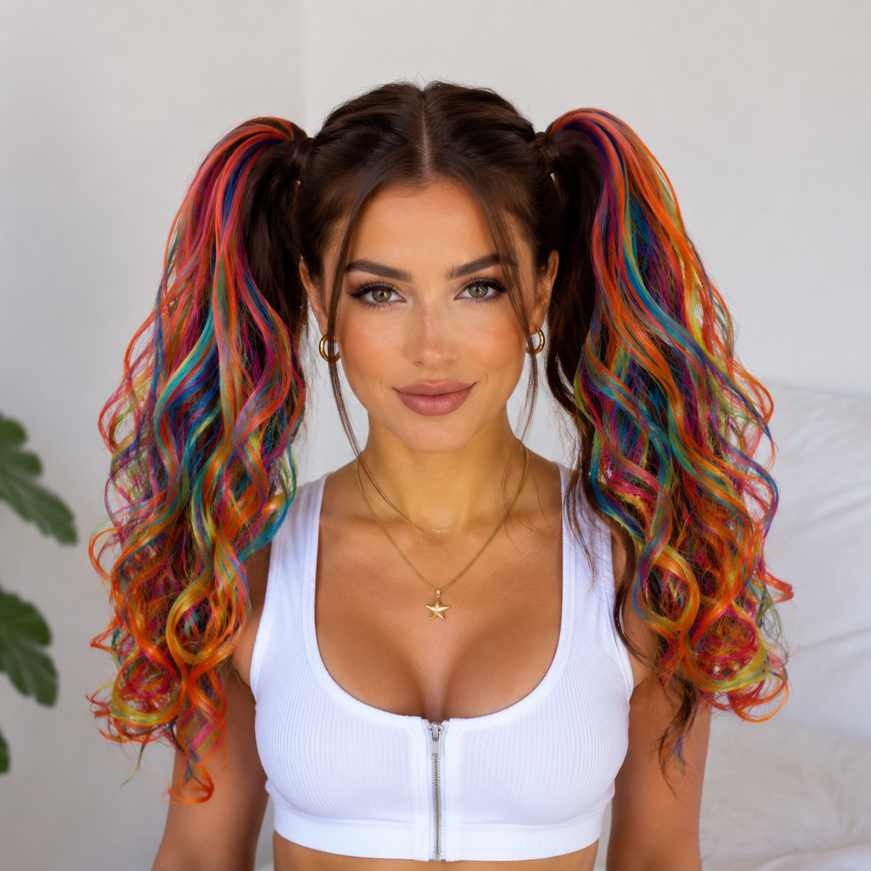 18-Inch Multicolor Colorful Claw Clip Ponytail -Heat Resistant Synthetic Hair Curly Hair Ponytail Hairpiece Cheerleading Hairstyle For Football Game, Fashion Long Wavy Hair Extension For Music Festivals, Party, Vocation