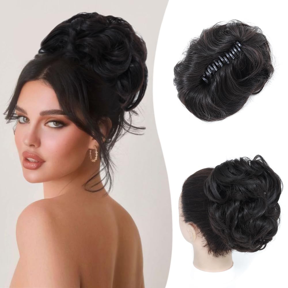 Bun Hair Piece, Tousled Updo Hair Buns Extension Elastic Hair Band Hair Pieces, Curly Hair Bun Scrunchie For Women